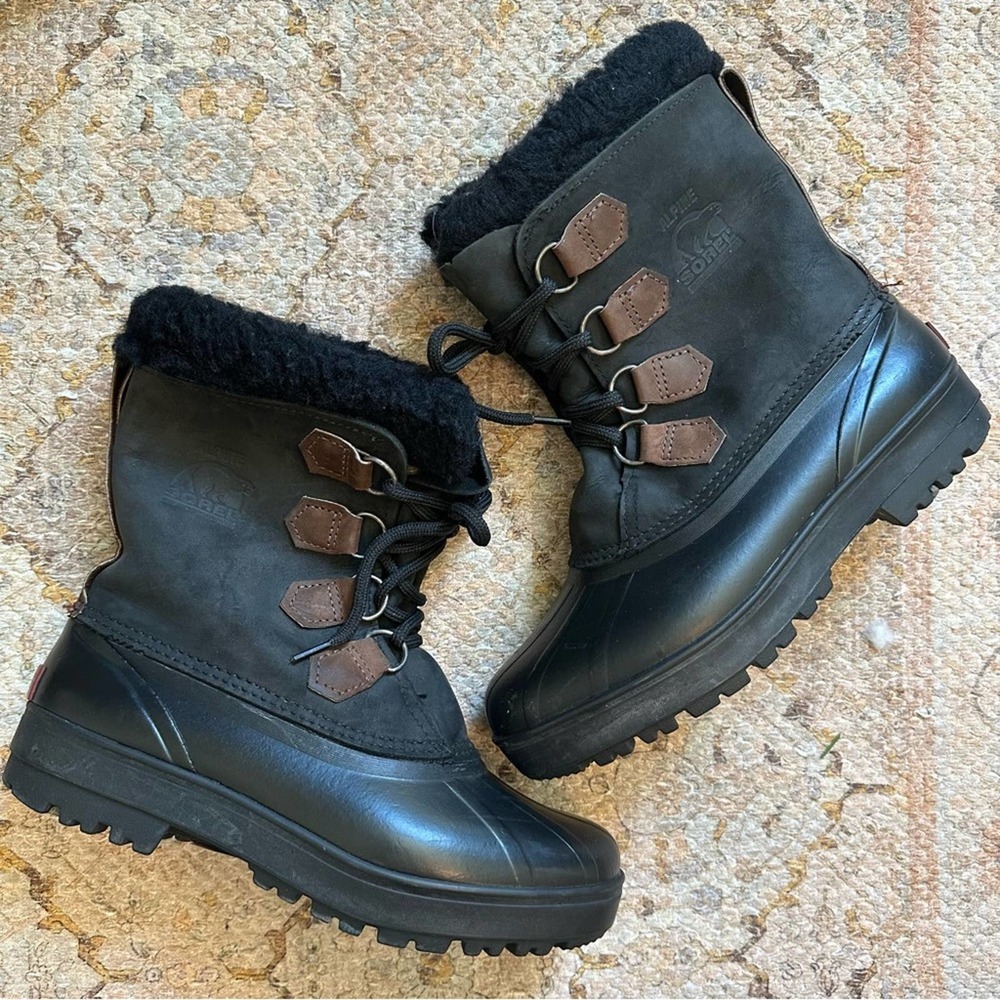 Sorel Shoes Vintage Sorel Alpine Felt Lined Wool Trim Leather Lug Sole Boots